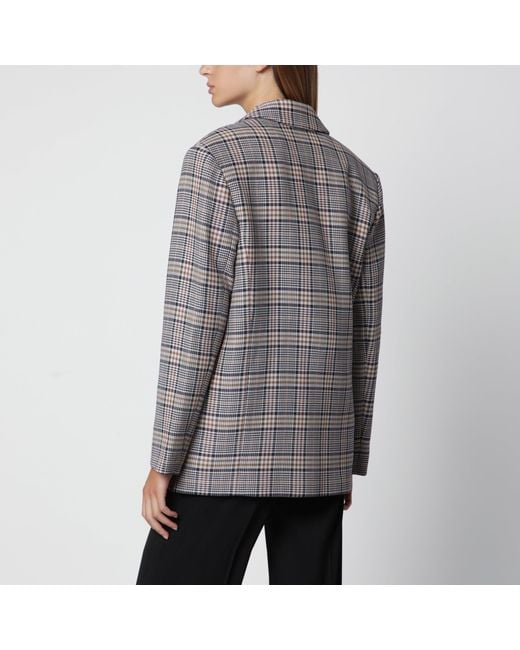 Anine Bing Gray Single-Breasted Check Blazer