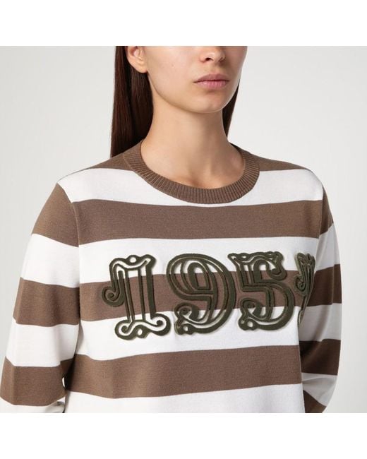 Max Mara Brown Striped Wool Sweater With Embroidery