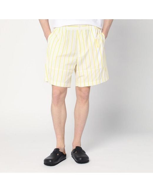 Jacquemus Natural , Yellow Striped Bermuda Shorts With Logo for men