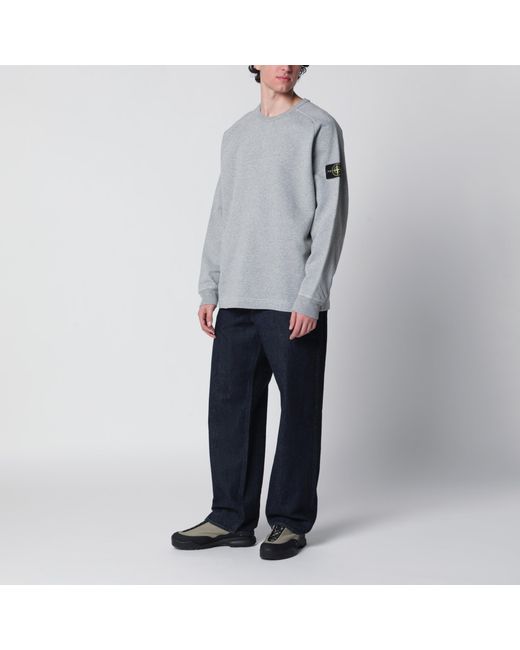 Stone Island Gray Oversized Crewneck Sweatshirt With Raglan Sleeves for men