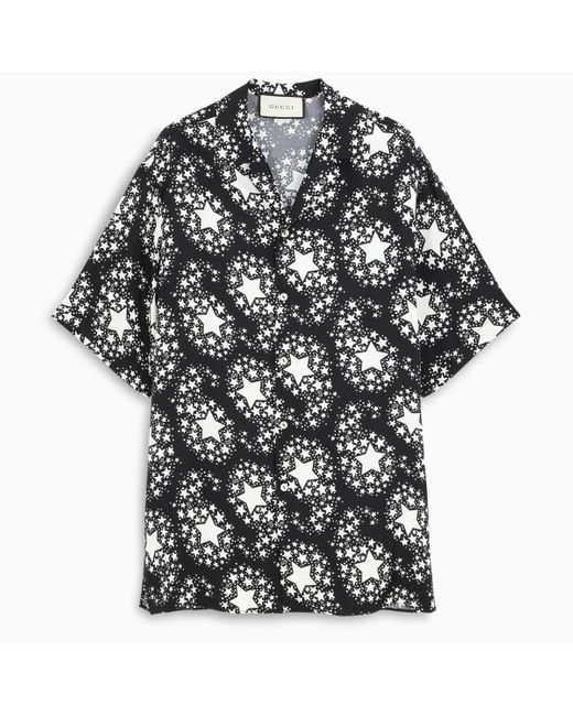 Gucci Black Star Print Silk Oversize Bowling Shirt for men