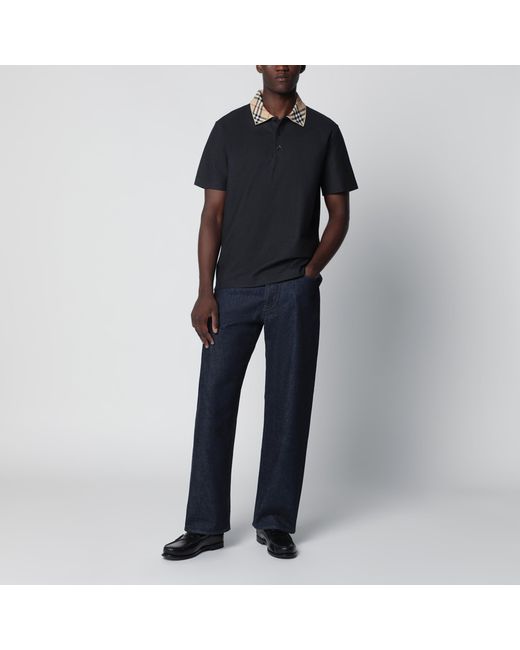 Burberry Black Dark Polo Shirt With Check Collar for men