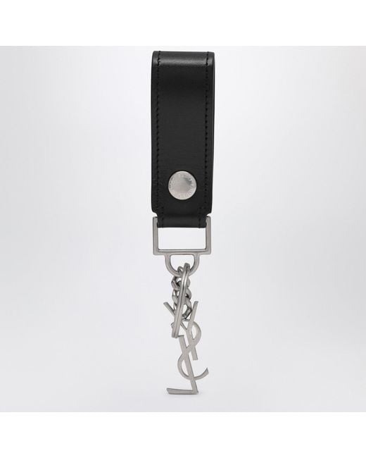 Saint Laurent Black Cassandre Leather Keychain for men