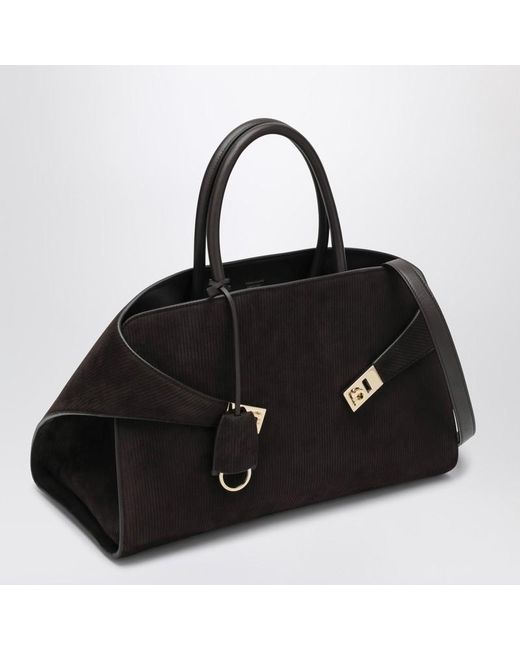 Borsa a spalla hug soft l in suede di Ferragamo in Black