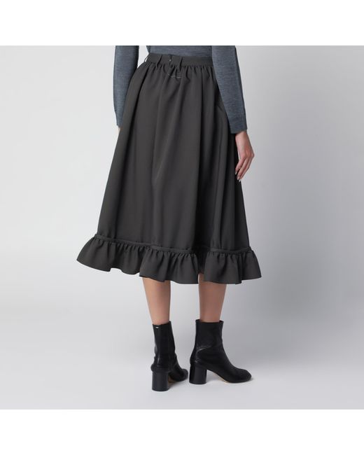 MM6 by Maison Margiela Black Midi Skirt With Ruffled Flounce Hem