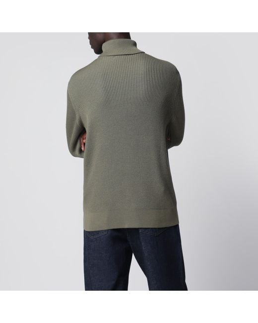 Stone Island Green Military Ribbed Turtleneck Sweater for men