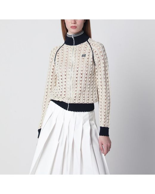 Miu Miu White Openwork Zip-Up Cardigan
