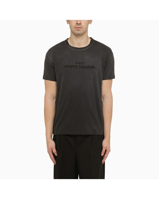 Maison Margiela Black Washed-out Cotton T-shirt With Reverse Logo for men