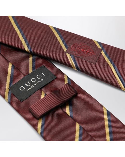 Gucci Red Striped Burgundy And Silk Jacquard Tie for men