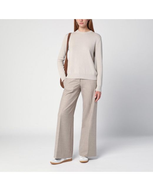 Quelledue Natural Wide Leg Virgin Wool Trousers