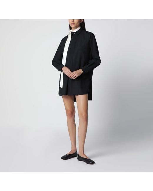 Sacai Black Wool-Blend Mini Shirt Dress