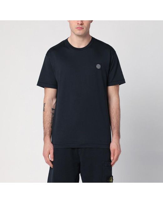 Stone Island Black Cotton T-Shirt With Logo Patch for men