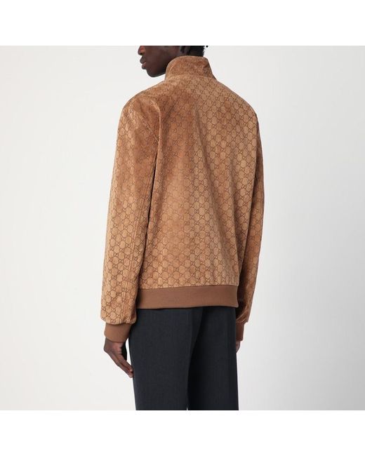Bomber color cammello in suede con gg di Gucci in Brown da Uomo