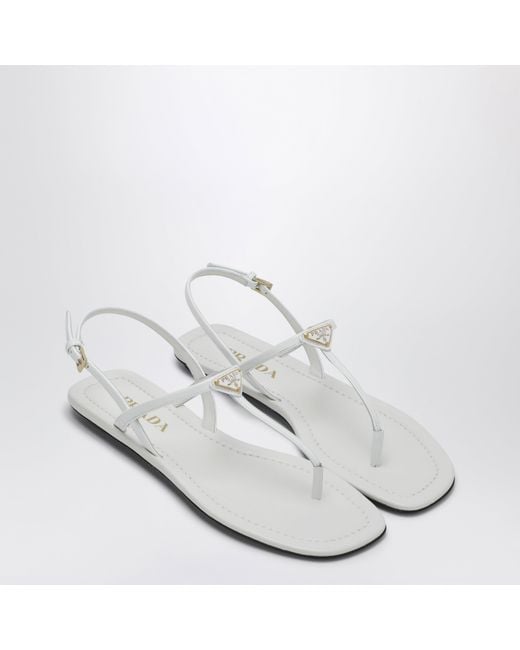 Prada White Logo-Plaque Sandals