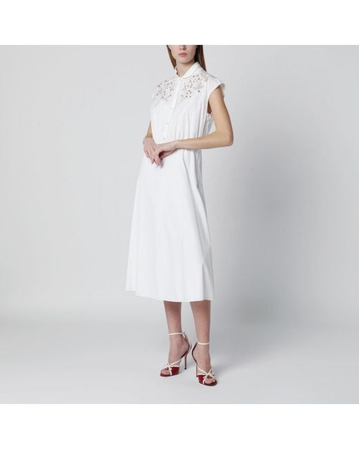 Valentino White Midi Dress With Sangallo Embroidery