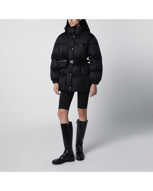 Prada Black Re-Nylon Hooded Padded Jacket With Front Pouch