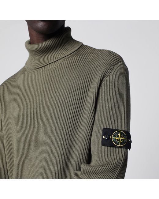 Stone Island Green Military Ribbed Turtleneck Sweater for men