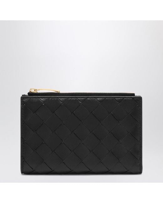 Bottega Veneta Black Medium Bi-fold Wallet In Intrecciato