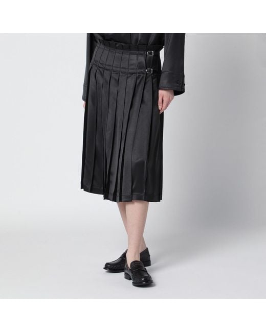 DURAZZI MILANO Black Dark Grey Glossy Viscose Pleated Skirt