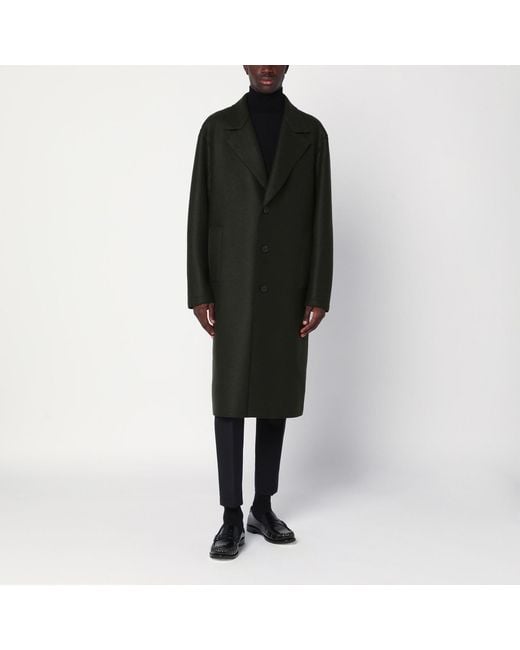Harris Wharf London Black Khaki Single-Breasted Wool Coat for men
