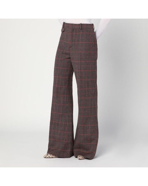 Pantaloni svasati marroni a quadri in lana di Chloé in Brown