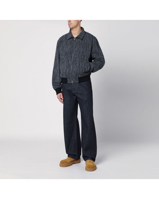 Bottega Veneta Blue Textured Wool Blend Bomber Jacket for men