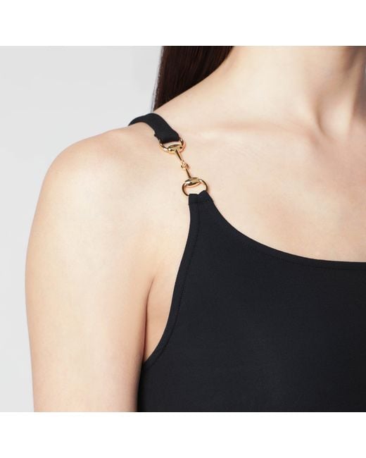 Gucci Black Viscose Crêpe Jersey Top With Horsebit Detail