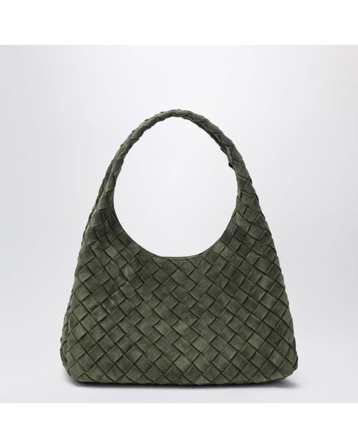 Bottega Veneta Green Dark Intrecciato Suede Small Campana Bag