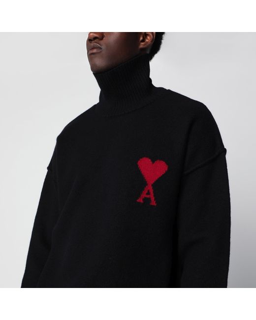 AMI Black Ami De Coeur Turtleneck Sweater for men