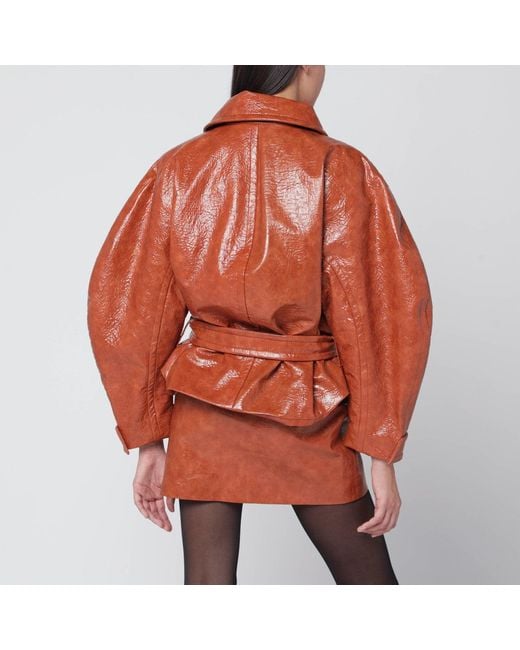ANDAMANE Orange Tan Leather Effect Belted Jacket