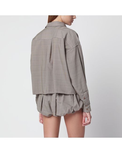 Frankie Shop Gray Arlen Boxy Cropped Checked Shirt