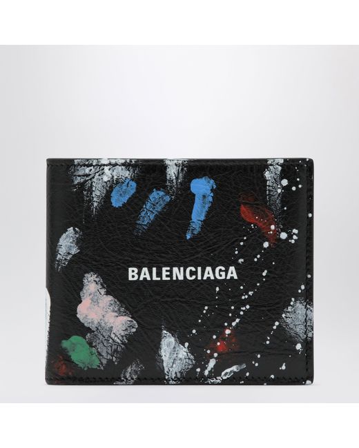 Balenciaga Black Cash Leather Wallet With Painter's Print for men