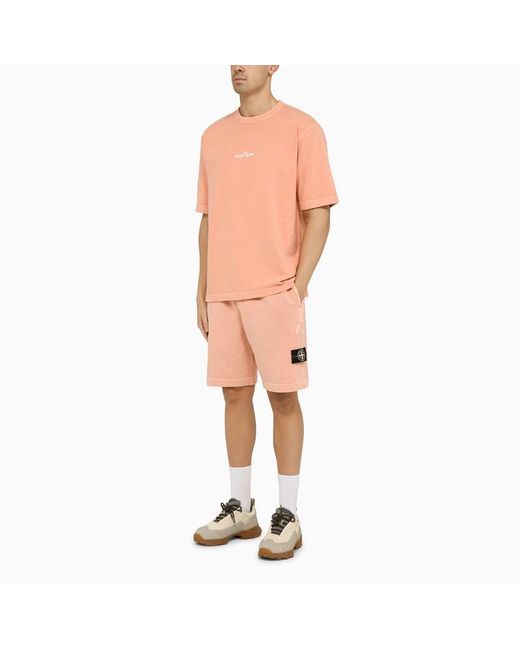 T-shirt color ruggine in cotone con logo di Stone Island in Pink da Uomo