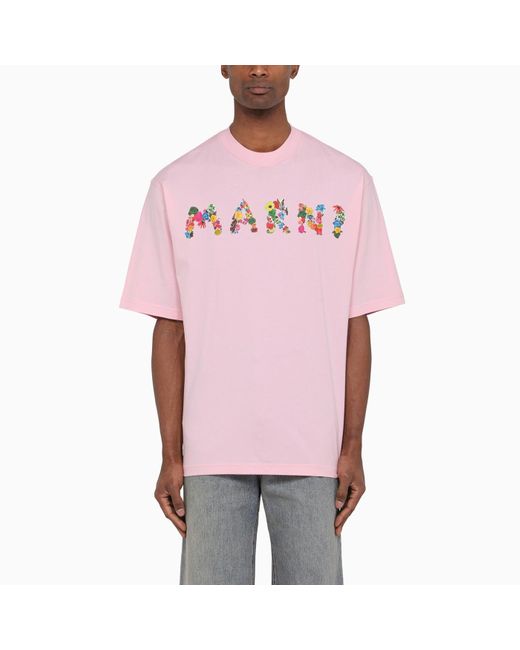 Marni Pink T-shirt With Logo Bouquet for men