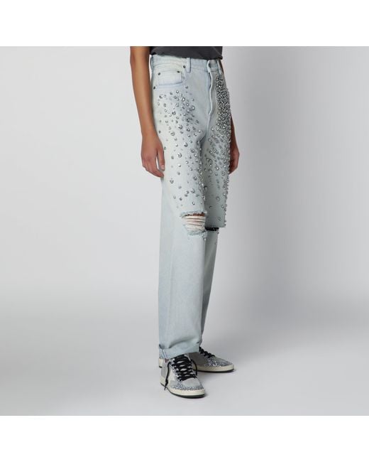 Golden Goose Deluxe Brand Gray Light Jeans With Cabochon Crystals