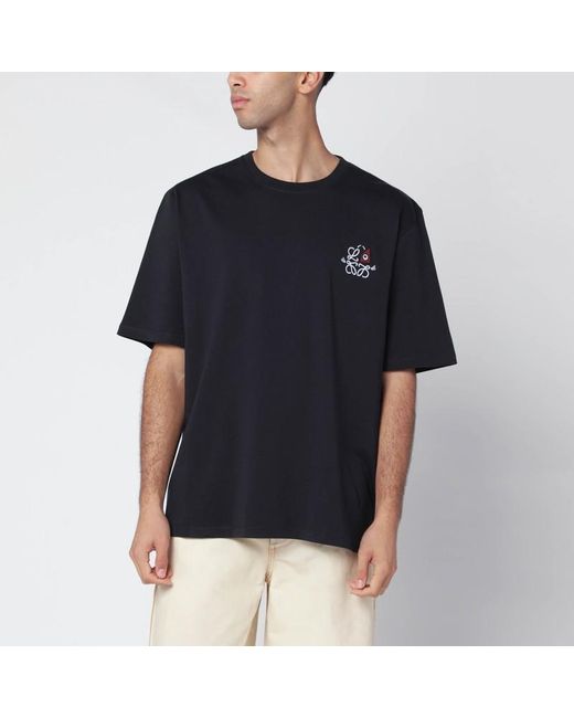 Loewe Black T-Shirt With Anagram Embroidery And Futurist Cat for men