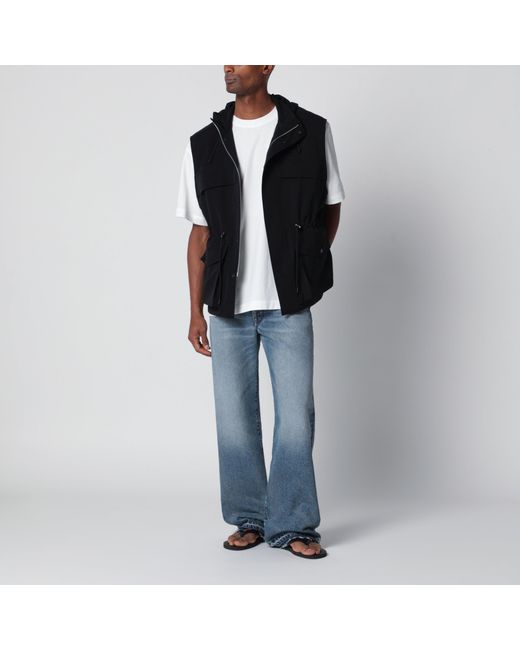 Auralee Black Wool Canvas Gilet With Drawstring for men