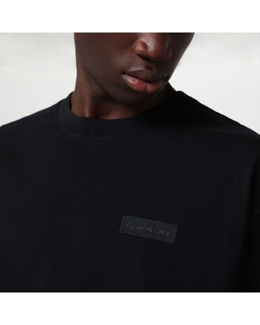 Givenchy Black Cotton T-Shirt With Logo Patch for men