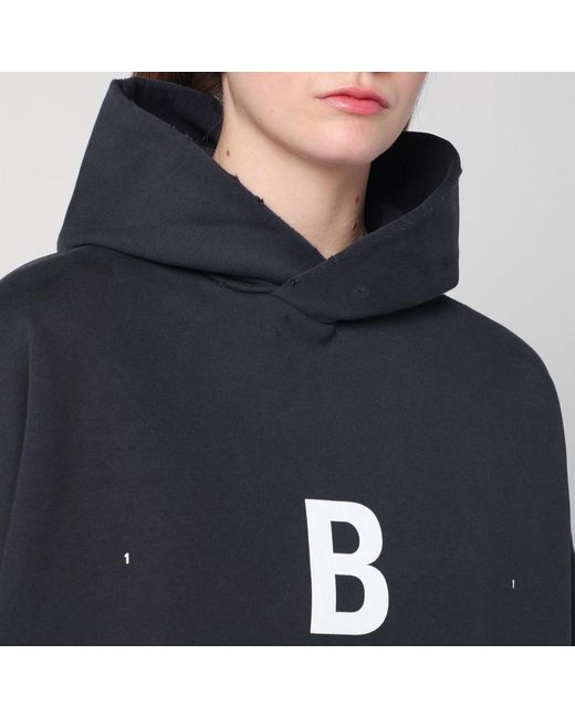 Balenciaga Blue Schwarzer Ausgewaschener Oversize-Hoodie Optical