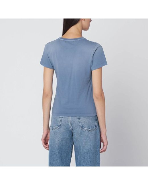 Golden Goose Deluxe Brand Blue Faded T Shirt With Print On The Chest