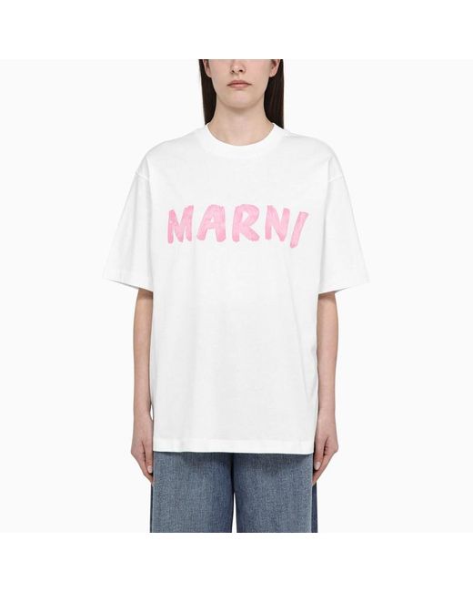 T-shirt bianca con stampa logo di Marni in White