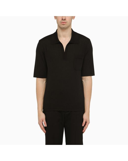 Saint Laurent Black Wool Cassandre Polo Shirt for men