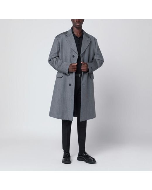 Prada Gray Single-Breasted Wool Coat for men