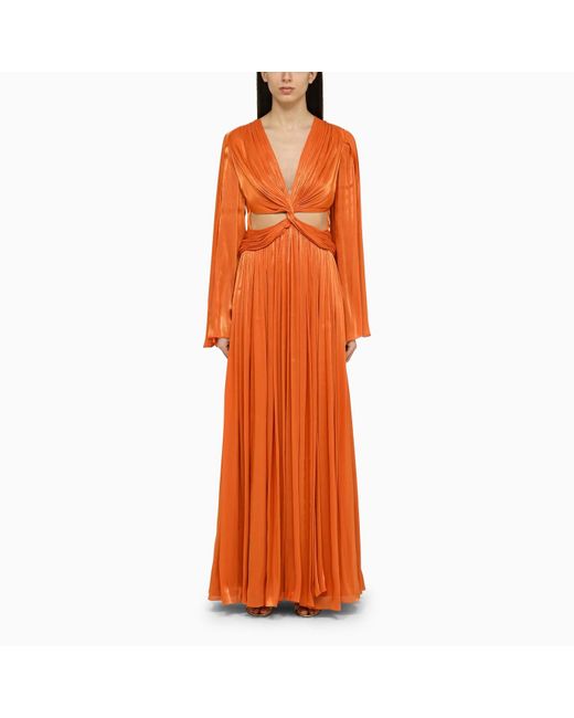 Costarellos Orange Draped Long Dress