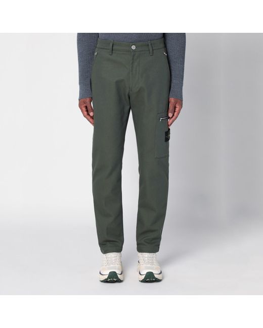 Stone Island Gray Moss Cotton Blend Trousers for men