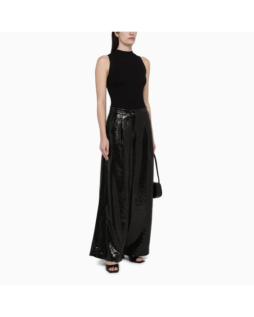 FEDERICA TOSI Black Wide Trousers With Micro Sequins