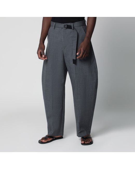 Sacai Black Wool Trousers With Belt for men