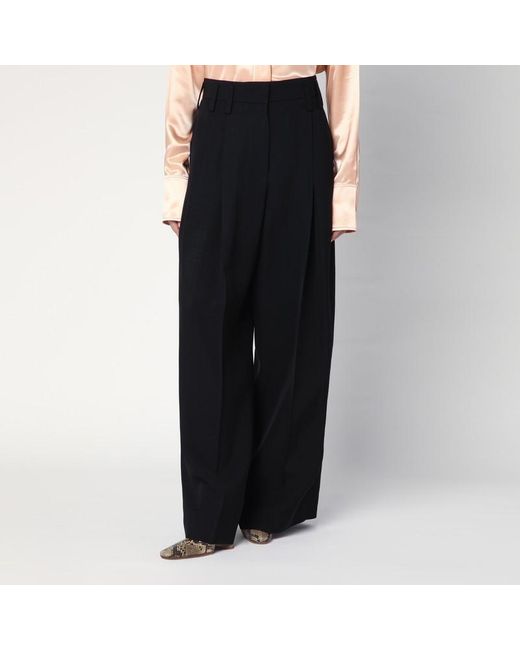Pantalone ampio in misto seta di Jil Sander in Black