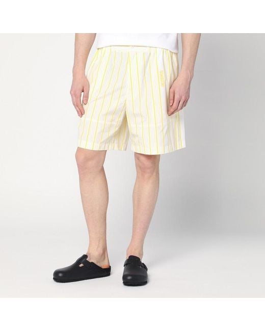Jacquemus Natural , Yellow Striped Bermuda Shorts With Logo for men