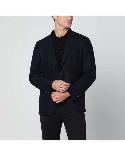 Santaniello Black Single-Breasted Wool Jacket for men